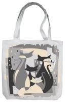 Текстильная сумка-авоська с донышком, Эко шоппер 35*42 Тканевая женская хозяйственная сумка шоппер, рисунок с одной стороны коты абстракция 1