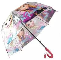 Зонт - трость прозрачный/ Детский зонтик от дождя GALAXY, полуавтомат, складной, арт. С-511, "Холодное сердце", розовый