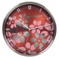 Часы настенные SCARLETT SC-33B, круг, коричневые с цветочным рисунком, серебристая рамка, 30x30x5,2 см, SC - 33B