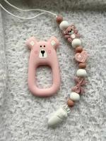 Прорезыватель для зубов "Мишка", с ушами, грызунок, силиконовый, розовый