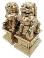 Статуэтка Собаки Фу (Китайский небесный лев Будды) парная 17 см гипс, цвет бронза