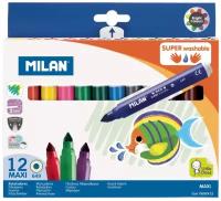 Набор фломастеров Milan Maxi Super Washable на водной основе легкосмываемые 12 цветов в картонной упаковке