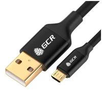 GCR Кабель 0.5m MicroUSB GOLD, быстрая зарядка, черный, AL корпус, 28/22 AWG