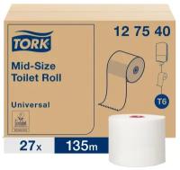 Бумага туалетная Tork "Universal"(T6) 1 слойн., Mid-size рулон, 135м/рул., мягкая, белая - 27 шт