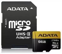 Флеш карта microSD 64GB A-DATA Premier ONE microSDXC Class 10 UHS-II U3 V90 275MB/s (SD адаптер) AUSDX64GUII3CL10-CA1