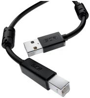 GCR Кабель PROF 3.0m USB 2.0, AM/BM, черный, ферритовые кольца, экран, армированный, морозостойкий