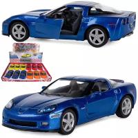 Машинка игрушка для мальчика металлическая, инерционная 1:36 2007 Chevrolet Corvette Z06 в дисплейбоксе, синий, в подарок для ребенка, малыша на день рождения, новый год или 23 февраля