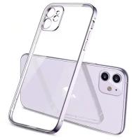 Чехол для iPhone 11 в стиле Айфон 12 / Квадратный / Прозрачный с защитой камеры Apple / Силиконовый бампер на Эпл / Фиолетовый