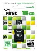 Карта памяти microSDHC Mirex 16 Гб класс 10 - с адаптером SD