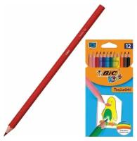 Карандаши цветные 12 цветов BIC Kids Tropicolors 2 (L=175мм, D=7мм, d=3.2мм, 6гр, пластик) картонная упаковка (832566), 12 уп