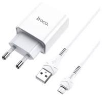 Сетевое зарядное устройство Hoco C81A, USB, 2.1 А, кабель microUSB 1 м, белый