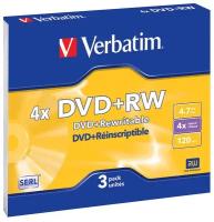 Оптический диск DVD+RW Verbatim 4.7ГБ 4x, 3шт slim case [43636]