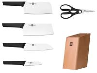 Набор стальных ножей HuoHou 6-Piece Kitchen Knife Set Lite (HU0058) (4 ножа ножницы подставка из сосны) (Black) RU