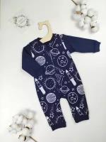 Слип для новорожденных мальчиков/ Комбинезон (нательный) для новорожденных на молнии/ Одежда для малыша синего цвета с планетами на 18 месяца