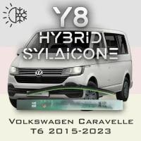 Комплект дворников 24" / 600 мм и 24" / 600 мм на Volkswagen Caravelle T6 2015-2023 Гибридных силиконовых щеток стеклоочистителя Y8 - Кнопка (Push button)