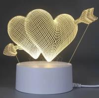 Ночник детский 3D Сердце, светильник интерьерный LED, настольная статуэтка светящаяся