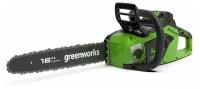 Цепная пила аккумуляторная GreenWorks GD40CS18, 40V, 40 см, бесщеточная, до 1,8 КВТ, с АКБ 4АЧ и ЗУ 2005807UB