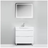Комплект мебели для ванной AM.PM Like M80FSX802WG/W80/M91MOX801 тумба 80 см белая напольная с раковиной и зеркало GEM LED