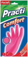 Перчатки хозяйственные латексные, хлопчатобумажное напыление, размер M (средний), розовые, PACLAN "Practi Comfort", 407271 Комплект - 5 шт