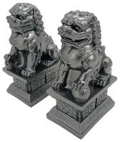 Статуэтка Собаки Фу (Китайский небесный лев Будды) парная 17 см гипс, цвет серый металлик