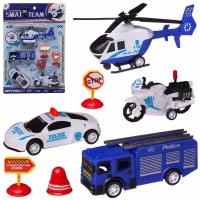Игровой набор Junfa Полиция (2 машинки, вертолет, мотоцикл инерционные, пластмассовые, дорожные знаки) WZ-17092