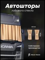 Шторы на лобовое стекло для грузовых авто PEGAS TRUCK / ламбрекены для грузовиков / ночные шторки автомобильные / велюр / бежевый / 440х90