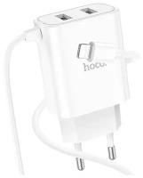 Сетевое зарядное устройство HOCO C103A Courser dual-port charger with built-in cable (Type-C) кабель 1м., 2*2,1A, white