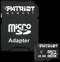 Карта памяти 32Gb MicroSD Patriot LX + SD адаптер (PSF32GMCSDHC10)