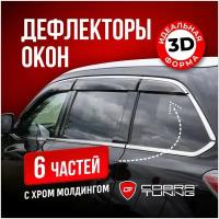 Дефлекторы боковых окон для Haval M6 (Хавал М6) 2021-2023 полный комплект с уголками, 6 частей, ветровики Cobra Tuning