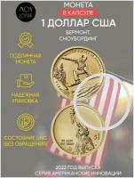 Монета в капсуле 1 доллар Американские инновации. Вермонт. Сноубординг. D. США, 2022 г. в. UNC