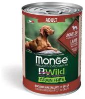 Влажный корм для собак Monge Dog BWILD Grain Free Adult AGNELLO, беззерновой, ягненок, с тыквой, с цукини, 5 шт. х 400 г