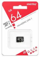 Карта памяти SmartBuy microSDXC 64 ГБ Class 10, V10, A1, UHS-I, R/W 60/25 МБ/с, 1 шт., черный