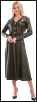 Платье женское из экокожи макси, коричневое, размер 44