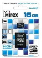 Карта памяти microSDHC Mirex 16 Гб класс 4 - с адаптером SD