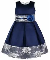 Нарядное тёмно-синее платье для девочки с белым гипюром