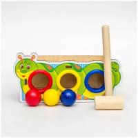 Игровой набор Woodlandtoys Стучалка цветная Гусеница», 3 отверстия 9*20*6,5 см 115201