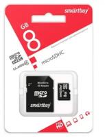 Карта памяти 8Gb - SmartBuy Micro Secure Digital HC Class 4 SB8GBSDCL4-01 с переходником под SD