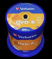 Диск Verbatim DVD-R 4.7 Gb 16x, Cake Box, 100шт, (43549)