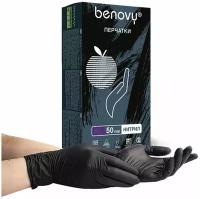 BENOVY Перчатки нитриловые смотровые комплект 50 пар (100 шт), размер XL (очень большой), черные, BENOVY Nitrile MultiColor