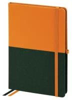 Блокнот А5 (148х218 мм), BRAUBERG "DUO" под кожу с резинкой, 80 л.,клетка, оранжевый/зеленый