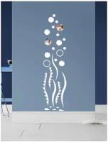 Наклейка виниловая на стену в ванной белая Водоросли в пузырьках, 190х45см, в сканди стиле