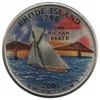 (013d) Монета США 2001 год 25 центов "Род-Айленд" Вариант №2 Медь-Никель COLOR. Цветная