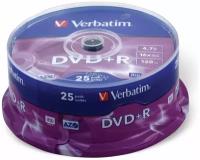 Диски DVD+R (плюс) VERBATIM 4,7 Gb 16x, КОМПЛЕКТ 25 шт., Cake Box, 43500