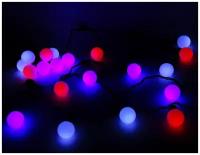 Светодиодная гирлянда "Большие" шарики триколор, 20 белых, синих и красных LED, 5 м, коннектор, черный провод, уличная, Rich LED