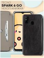 Чехол -книжка из экокожи на Tecno Spark 6 Go (Техно Спарк 6 Го, Текно Спарк 6 Гоу) с функцией подставки и отделением для пластиковых карт, черный