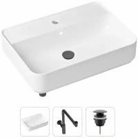 Комплект 3 в 1 Lavinia Boho Bathroom Sink 21520372: накладная фарфоровая раковина 60 см, металлический сифон, донный клапан