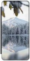 Чехол-книжка на Apple iPhone 12 Mini / Эпл Айфон 12 мини с рисунком "Озеро в заснеженном лесу" черный