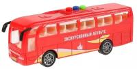Автобус экскурсионный Технопарк, красный, пластиковый, инерционный, свет, звук 1576685-R