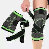 Наколенник эластичный, стабилизатор коленного сустава, бандаж для колена, зеленый/черный, L