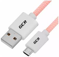 GCR Кабель 1.0m MicroUSB, быстрая зарядка, розовый нейлон